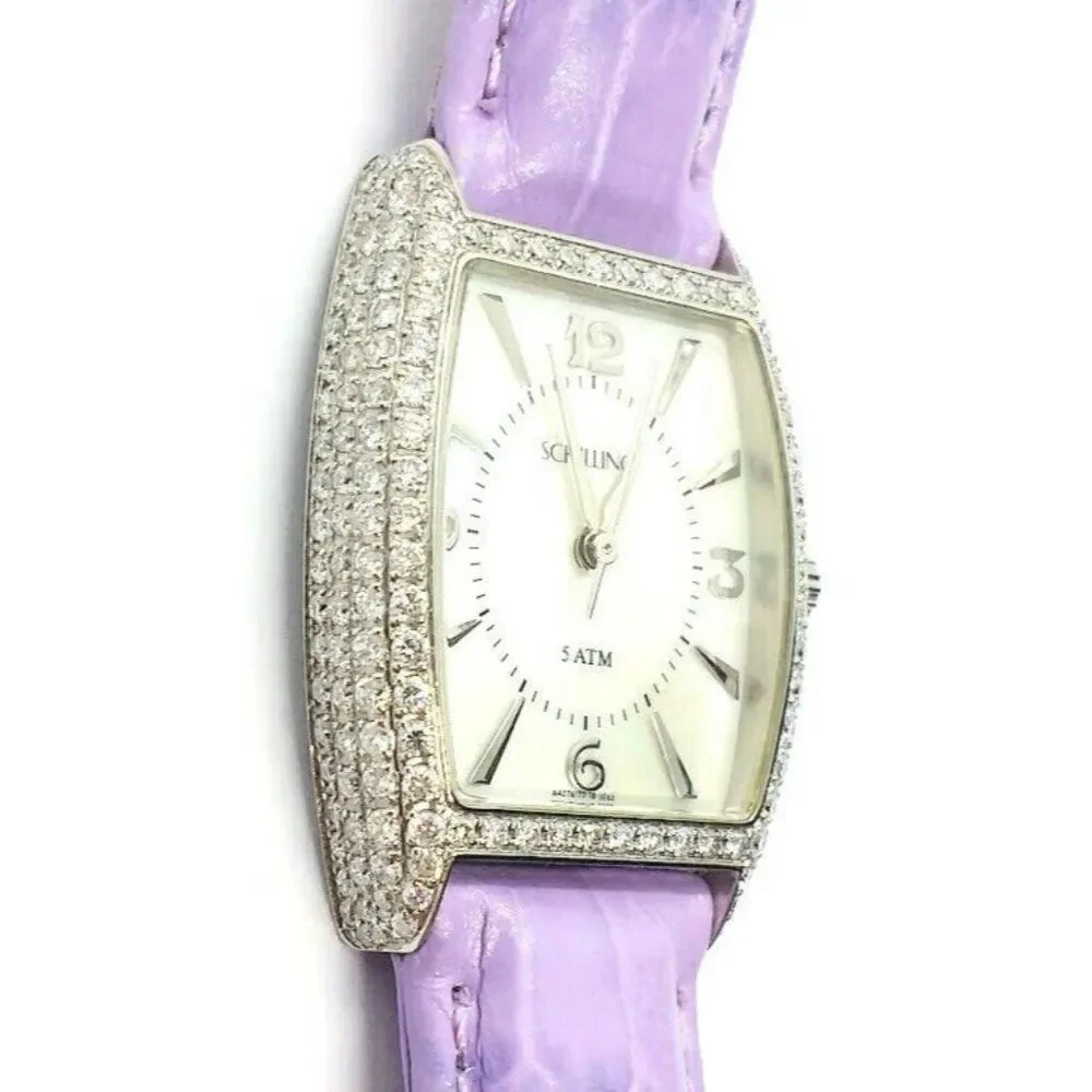 Elegant Schilling Women's Diamond Watch Mother Of Pearl Stainless Steel Purple
